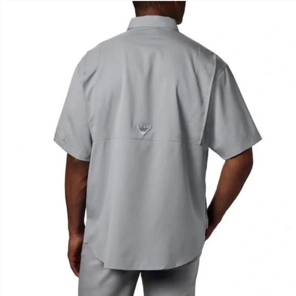 Columbia Mens PFG Omni Shade Short Sleeve Shirt Gray Large UPF 40 Fishing - Picture 2 of 10